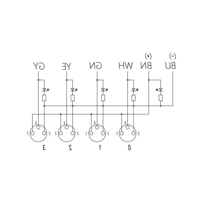 M8 Junction box、Single channel、PNP、4 port 、All-in-one、With LED、PVC non-flexible cable、Gray sheath、23P421-XXX